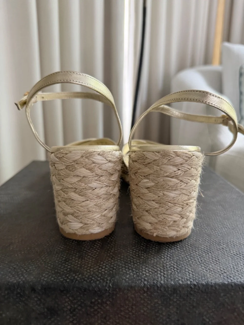 Stuart Weitzman Dayna Leather Espadrille Sandals Metallic